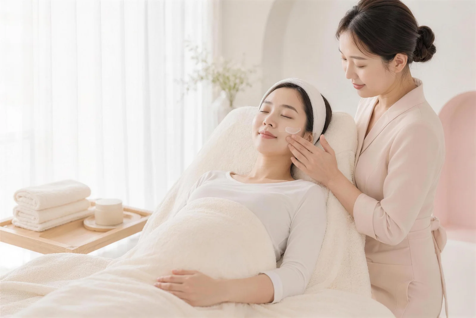 전문가와 산전·산후 관리 상담을 하는 임산부