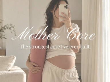 요가 매트를 들고 거울 셀카를 찍는 임산부 — Mother Core, The strongest core I’ve ever built.
